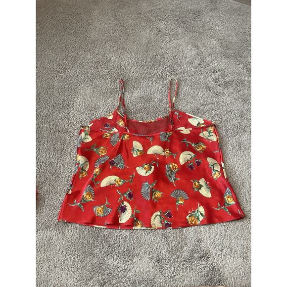 Vintage Sexy Red Satin 2-Piece Lingerie Set | Floral Print Cami Top Trim Panties - Picture 8 of 9